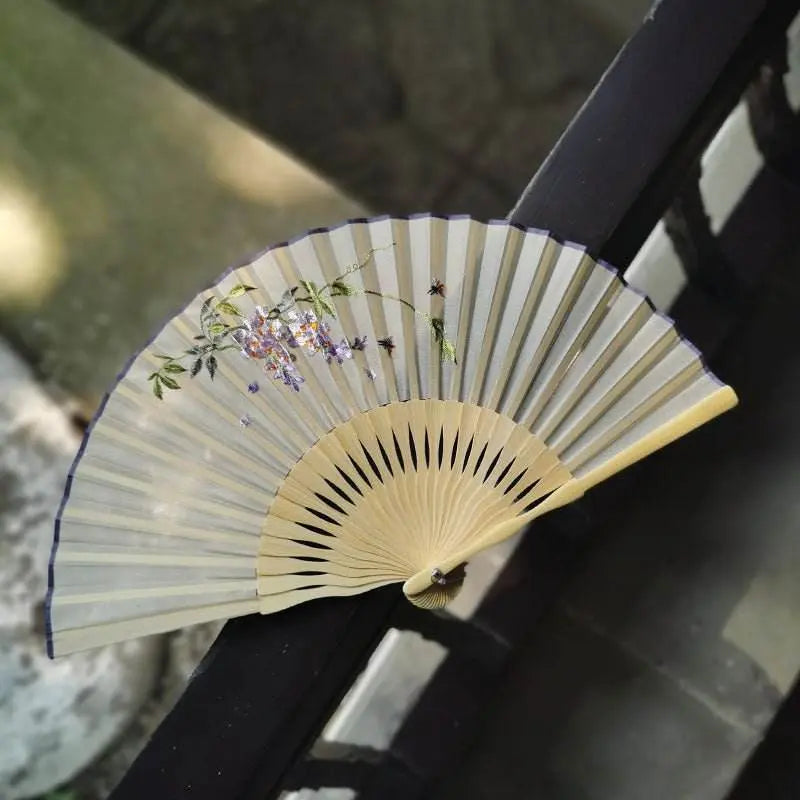chinese suzhou embroidered folding fan with wisteria patterns for women - star8s
