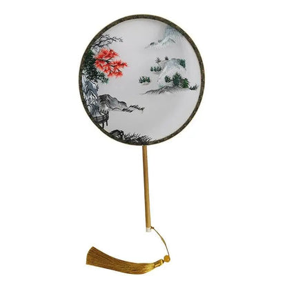 Chinese Suzhou Embroidered Round Fan with Autumn Scene on Bamboo Frame - STAR8S