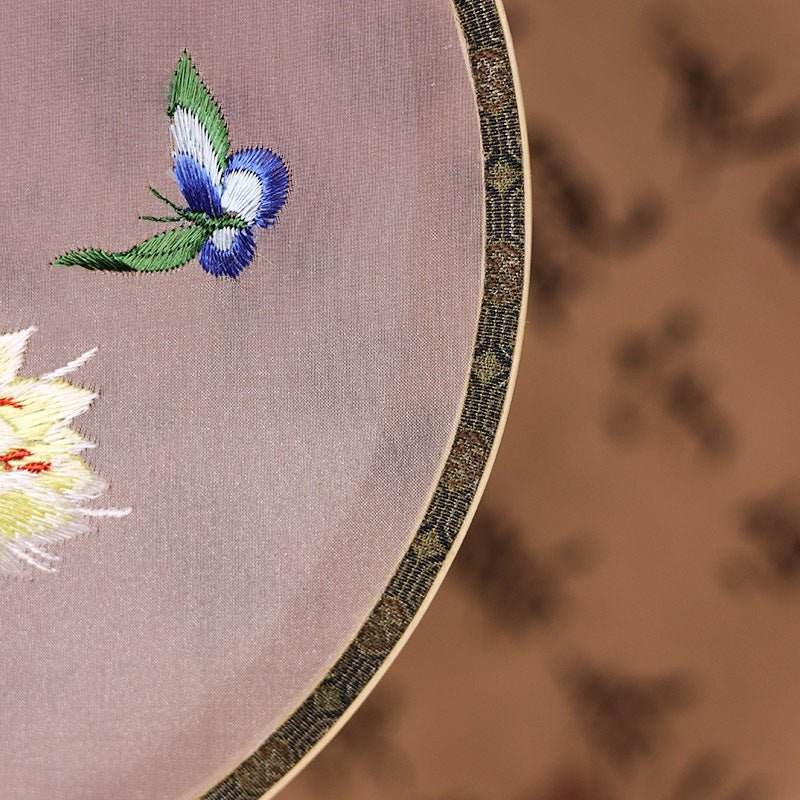 chinese suzhou embroidered round fan with epiphyllum pattern - star8s