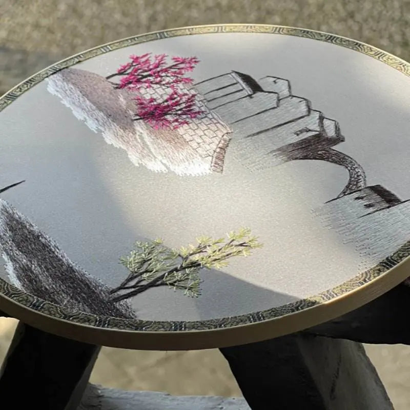 Chinese Suzhou Embroidered Round Fan with Misty Jiangnan Scene on Bamboo Frame - STAR8S