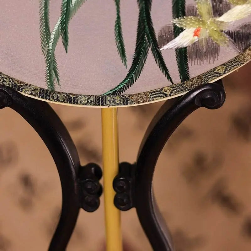 Chinese Suzhou Embroidered Round Fan with Orchid & Butterfly on Bamboo Frame for Hanfu - STAR8S