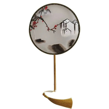 Chinese Suzhou Embroidered Round Fan with Plum Blossom in Misty Rain - STAR8S