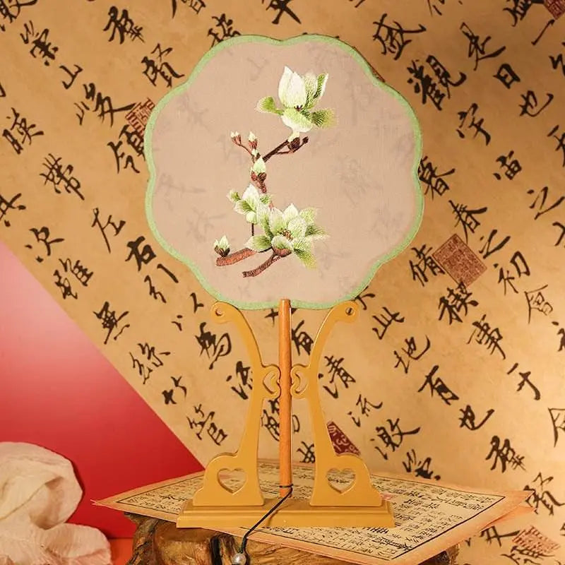 Chinese Suzhou Green Magnolia Double - Sided Embroidered Round Fan for Hanfu & Dance - STAR8S