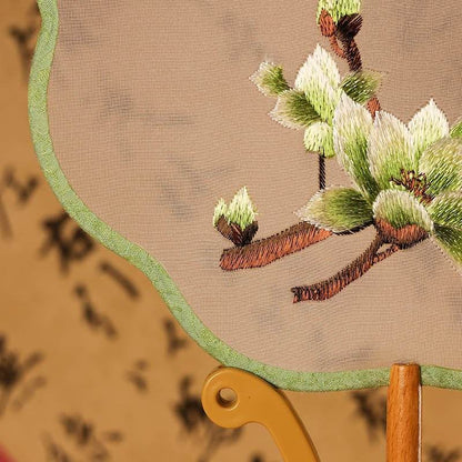 Chinese Suzhou Green Magnolia Double - Sided Embroidered Round Fan for Hanfu & Dance - STAR8S