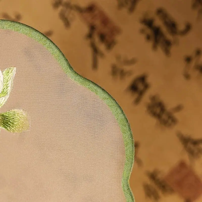 chinese suzhou green magnolia double - sided embroidered round fan for hanfu & dance - star8s