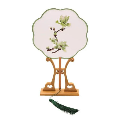 Chinese Suzhou Green Magnolia Double - Sided Embroidered Round Fan for Hanfu & Dance - STAR8S