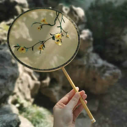 Chinese Suzhou Huaibei Bamboo - handled Handmade Suzhou - embroidered Round Fan for Hanfu & Cultural Events - STAR8S