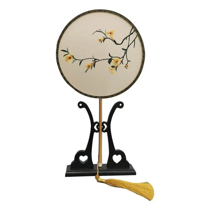 chinese suzhou huaibei bamboo - handled handmade suzhou - embroidered round fan for hanfu & cultural events - star8s