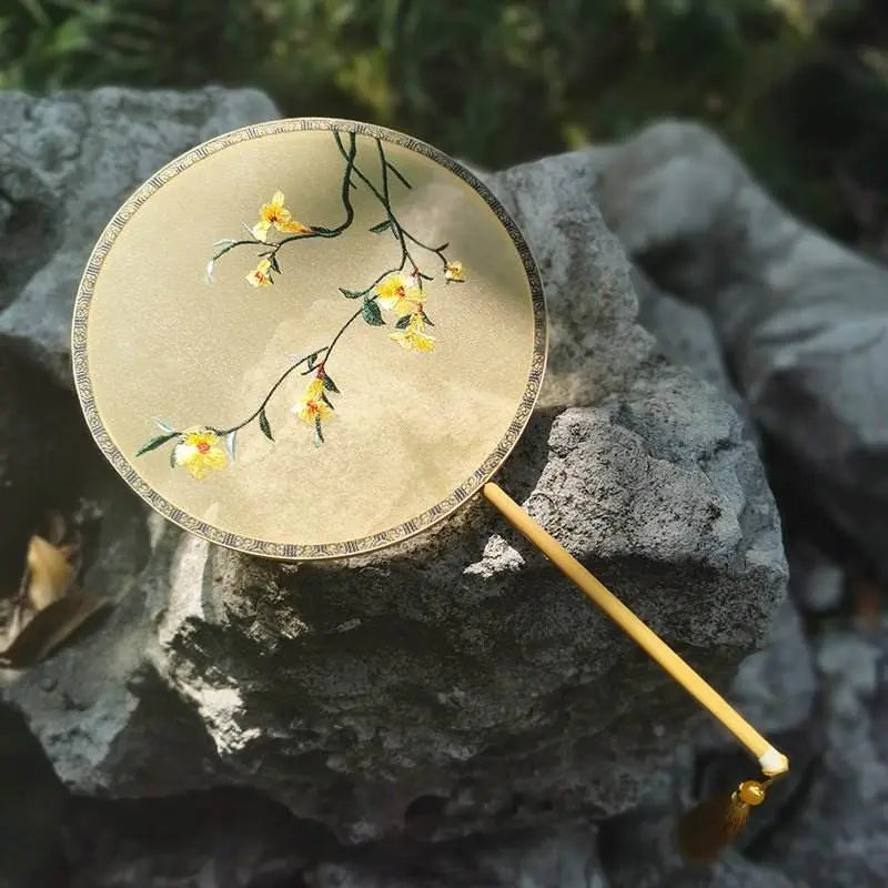 Chinese Suzhou Huaibei Bamboo - handled Handmade Suzhou - embroidered Round Fan for Hanfu & Cultural Events - STAR8S