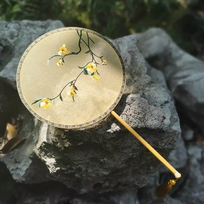 Chinese Suzhou Huaibei Bamboo - handled Handmade Suzhou - embroidered Round Fan for Hanfu & Cultural Events - STAR8S