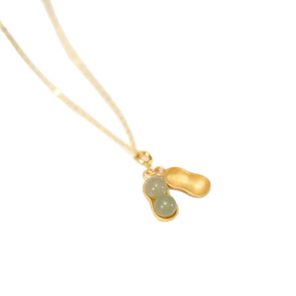 Chinese Women's Heitian Jade Necklace - Lucky Peanut Pendant in S925 Gold-Plated Silver | STAR8S