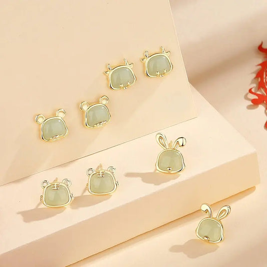 Chinese Zodiac Hetian Jade Stud Earrings for Stylish Women | STAR8S