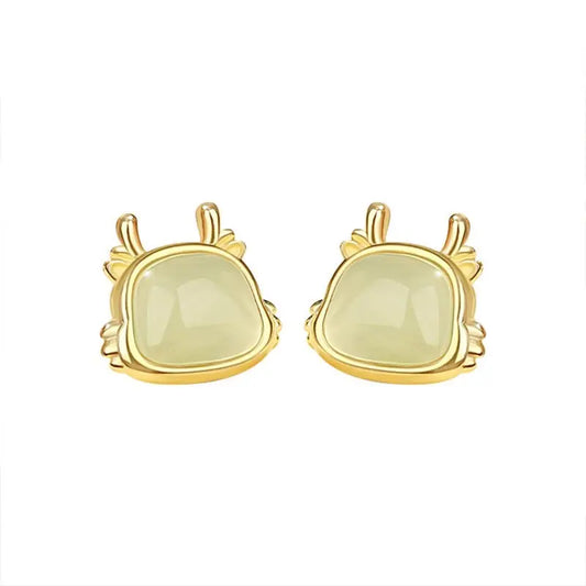 Chinese Zodiac Hetian Jade Stud Earrings for Stylish Women | STAR8S