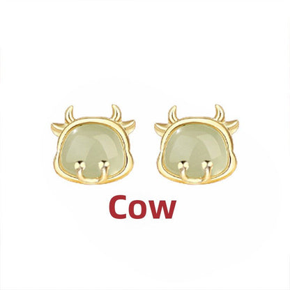 Chinese Zodiac Hetian Jade Stud Earrings for Stylish Women | STAR8S