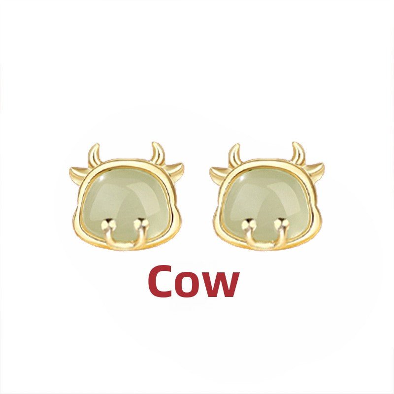 Chinese Zodiac Hetian Jade Stud Earrings for Stylish Women | STAR8S