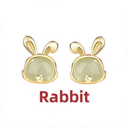 Chinese Zodiac Hetian Jade Stud Earrings for Stylish Women | STAR8S