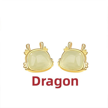 Chinese Zodiac Hetian Jade Stud Earrings for Stylish Women | STAR8S