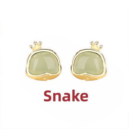 Chinese Zodiac Hetian Jade Stud Earrings for Stylish Women | STAR8S