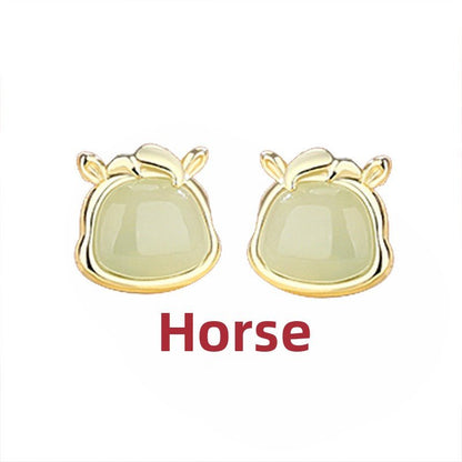 Chinese Zodiac Hetian Jade Stud Earrings for Stylish Women | STAR8S