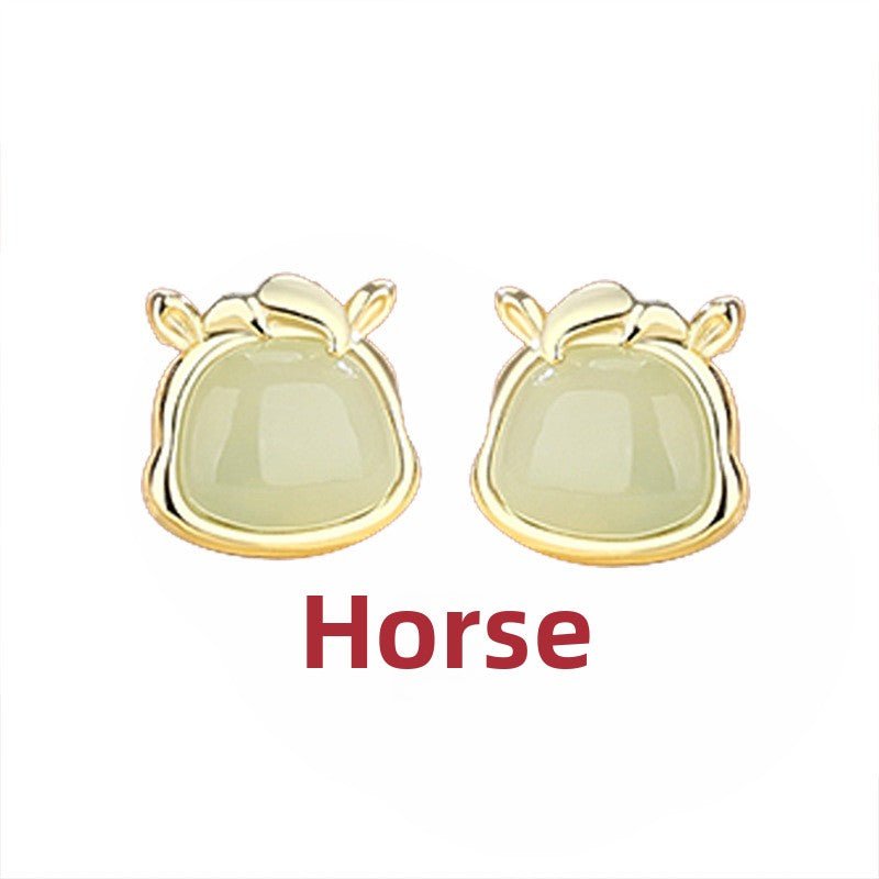 Chinese Zodiac Hetian Jade Stud Earrings for Stylish Women | STAR8S