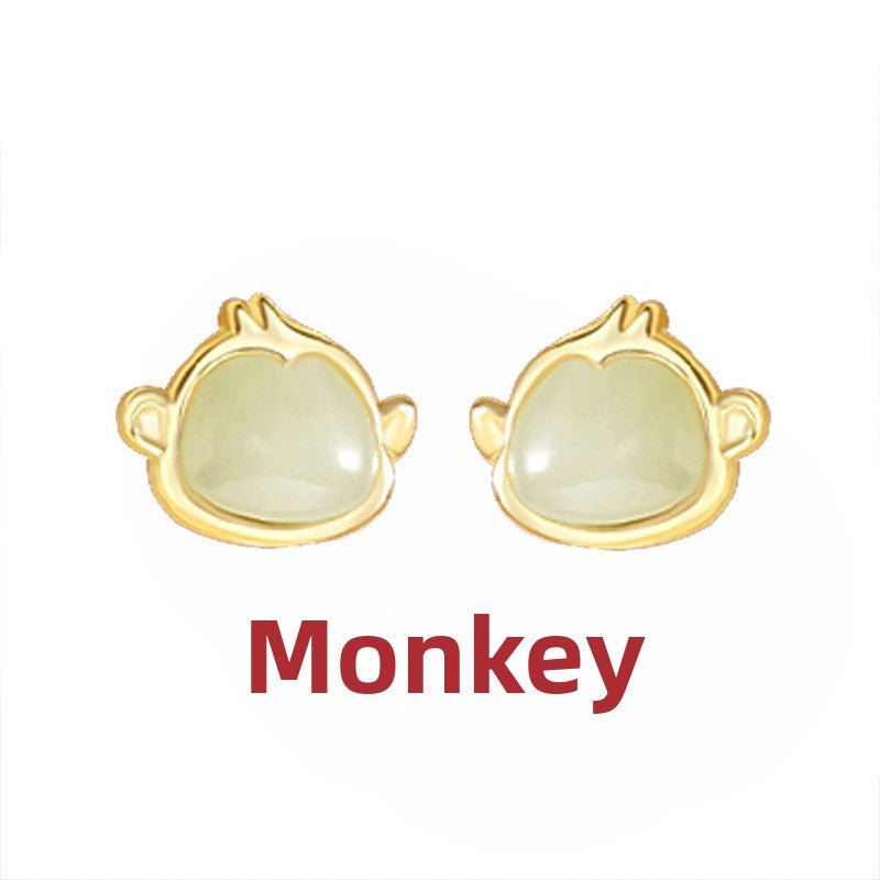 Chinese Zodiac Hetian Jade Stud Earrings for Stylish Women | STAR8S