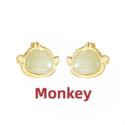 Chinese Zodiac Hetian Jade Stud Earrings for Stylish Women | STAR8S