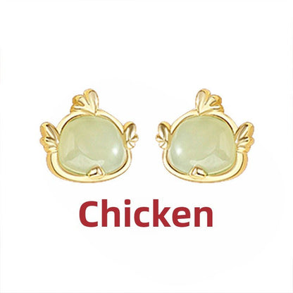 Chinese Zodiac Hetian Jade Stud Earrings for Stylish Women | STAR8S