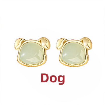 Chinese Zodiac Hetian Jade Stud Earrings for Stylish Women | STAR8S