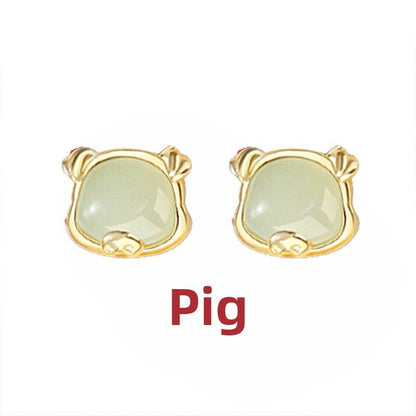Chinese Zodiac Hetian Jade Stud Earrings for Stylish Women | STAR8S