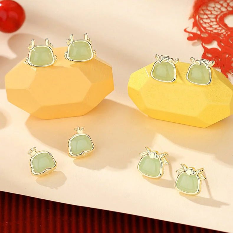 Chinese Zodiac Hetian Jade Stud Earrings for Stylish Women | STAR8S - STAR8S