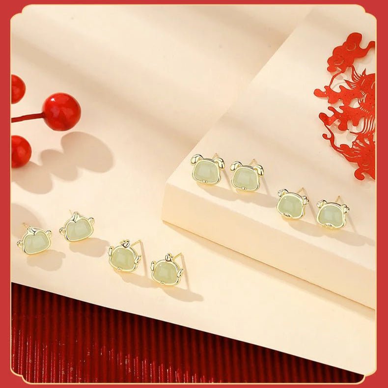 Chinese Zodiac Hetian Jade Stud Earrings for Stylish Women | STAR8S - STAR8S