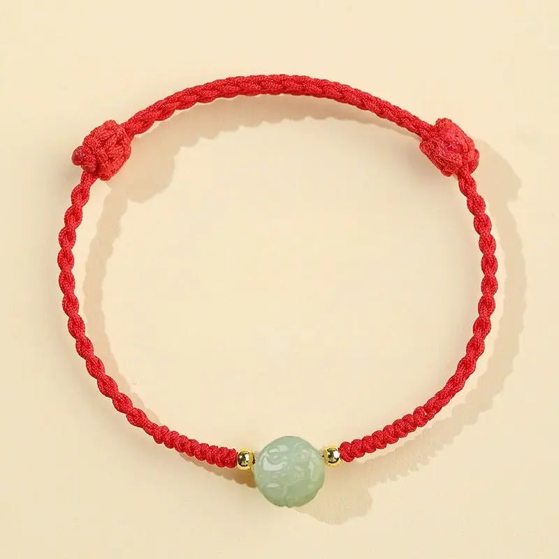 Chinese Zodiac Jade Bracelet‌ - Hetian Jade & Red String for Luck & Protection - STAR8S