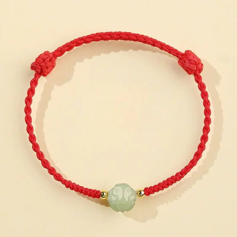 Chinese Zodiac Jade Bracelet‌ - Hetian Jade & Red String for Luck & Protection - STAR8S