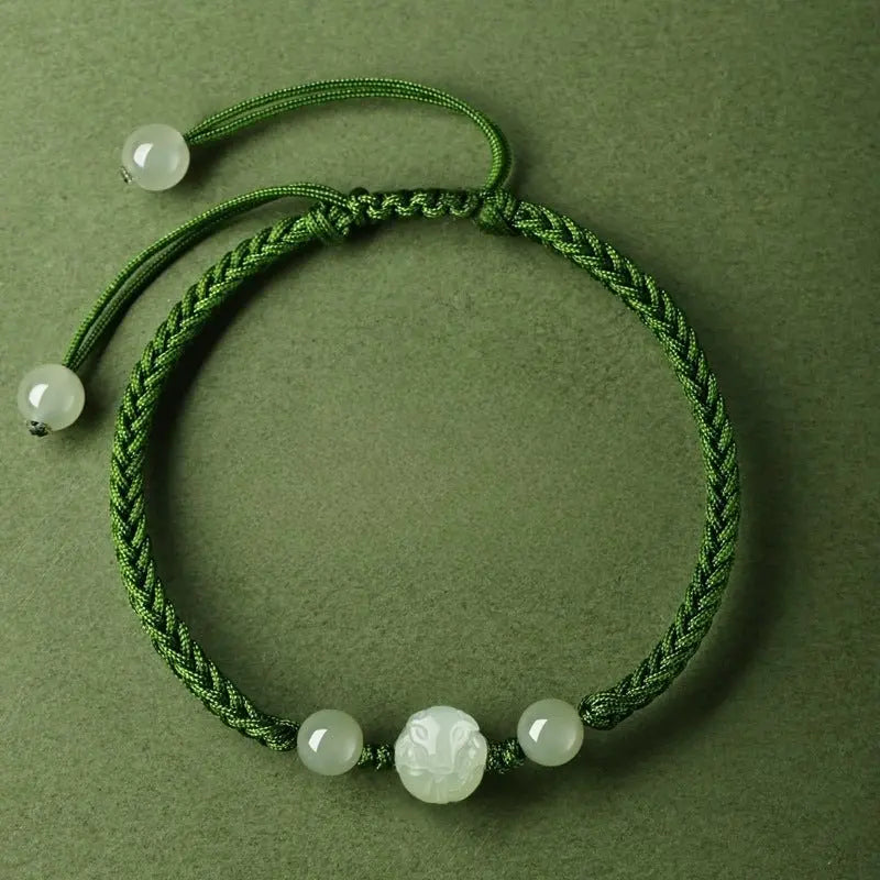 chinese zodiac snake green string bracelet‌ - hetian jade for protection | star8s