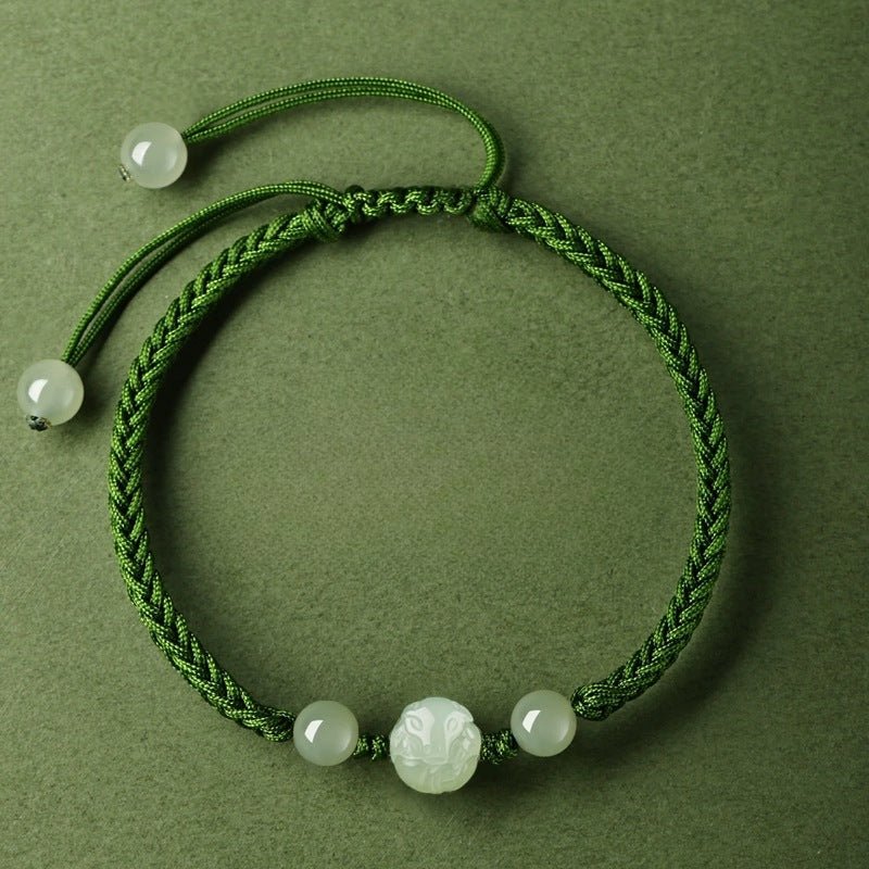 chinese zodiac snake green string bracelet‌ - hetian jade for protection | star8s