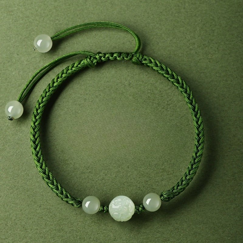 Chinese Zodiac Snake Green String Bracelet‌ - Hetian Jade for Protection | STAR8S
