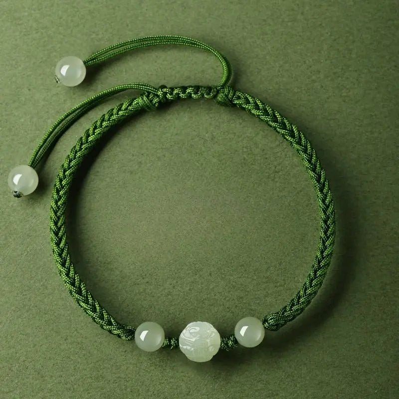 chinese zodiac snake green string bracelet‌ - hetian jade for protection | star8s