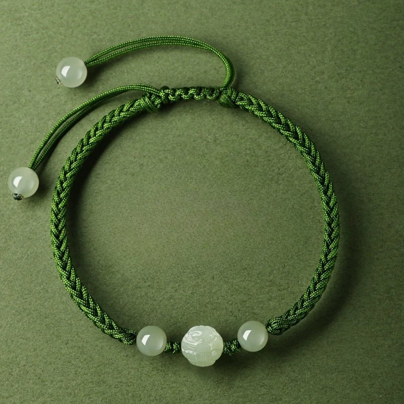 chinese zodiac snake green string bracelet‌ - hetian jade for protection | star8s