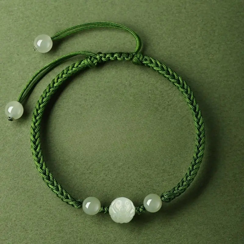 chinese zodiac snake green string bracelet‌ - hetian jade for protection | star8s