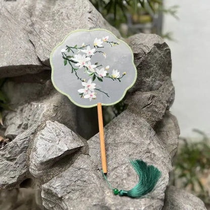 Chinese - style Magnolia Embroidered Round Fan from Suzhou - Ideal for Ancient - style and Dance - STAR8S