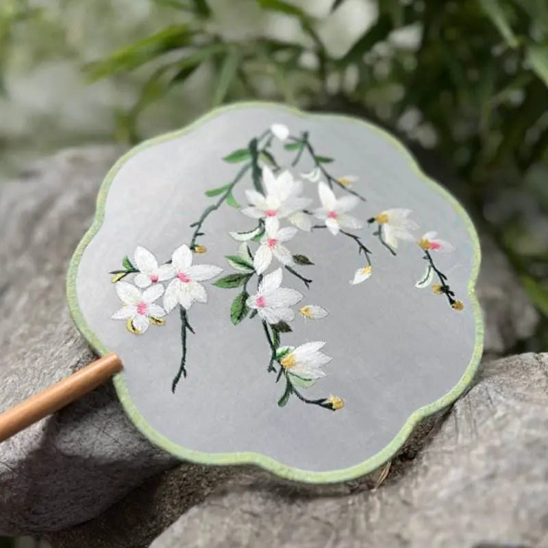 Chinese - style Magnolia Embroidered Round Fan from Suzhou - Ideal for Ancient - style and Dance - STAR8S