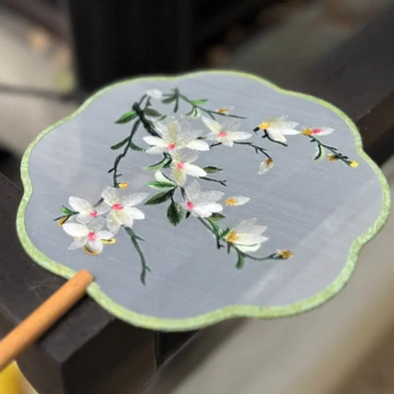chinese - style magnolia embroidered round fan from suzhou - ideal for ancient - style and dance - star8s