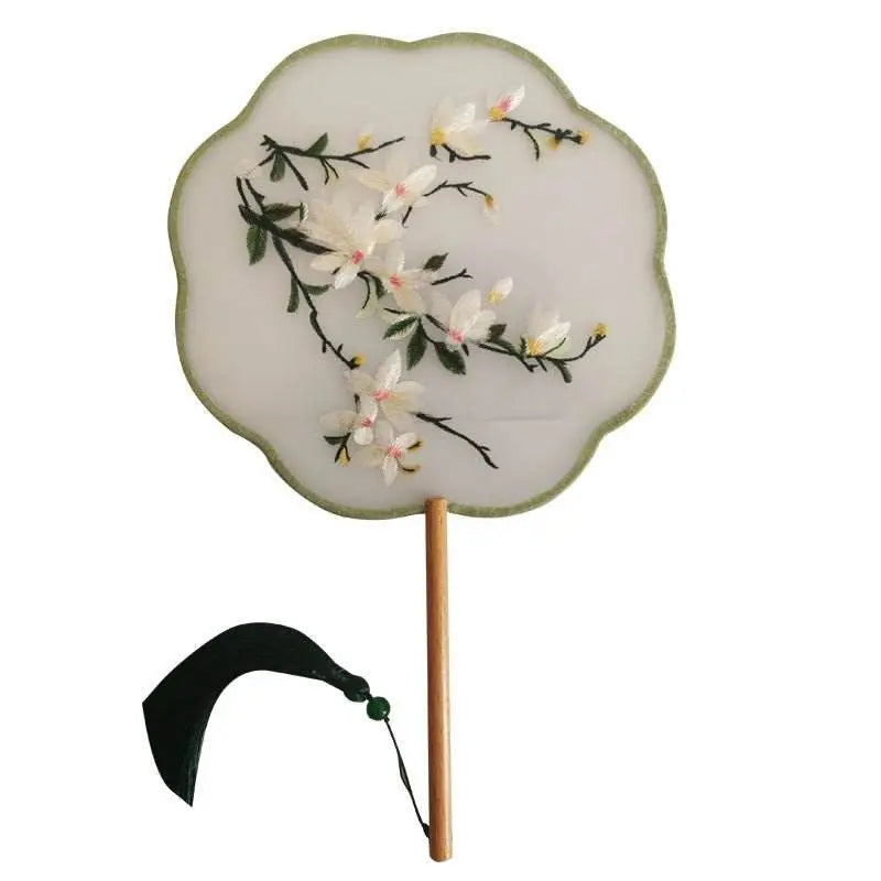 chinese - style magnolia embroidered round fan from suzhou - ideal for ancient - style and dance - star8s