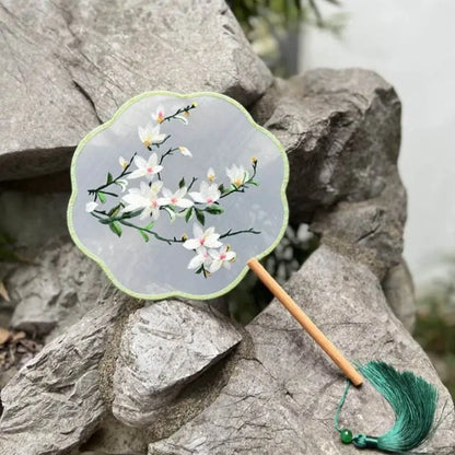 Chinese - style Magnolia Embroidered Round Fan from Suzhou - Ideal for Ancient - style and Dance - STAR8S