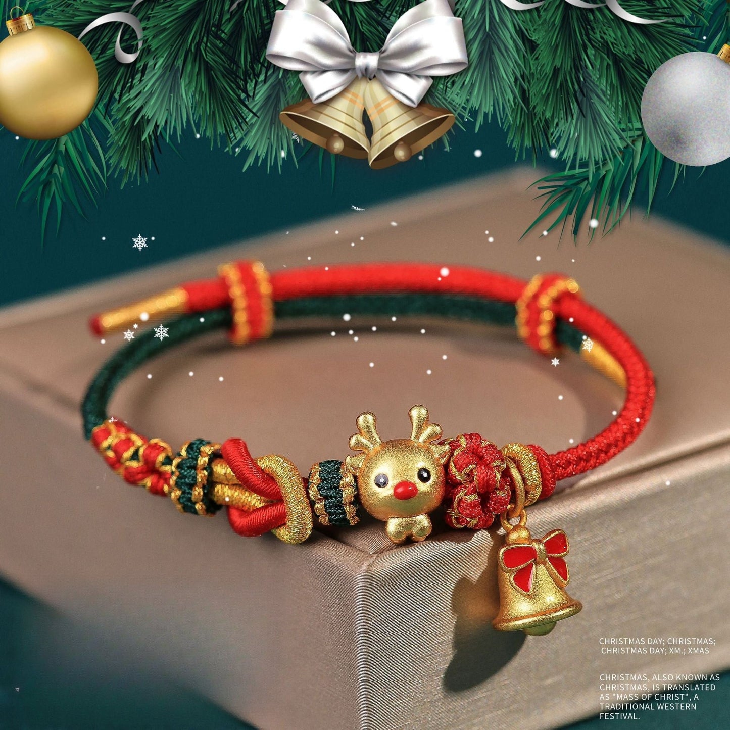 christmas red string bracelet for women – reindeer & gingerbread charms new year gift - star8s