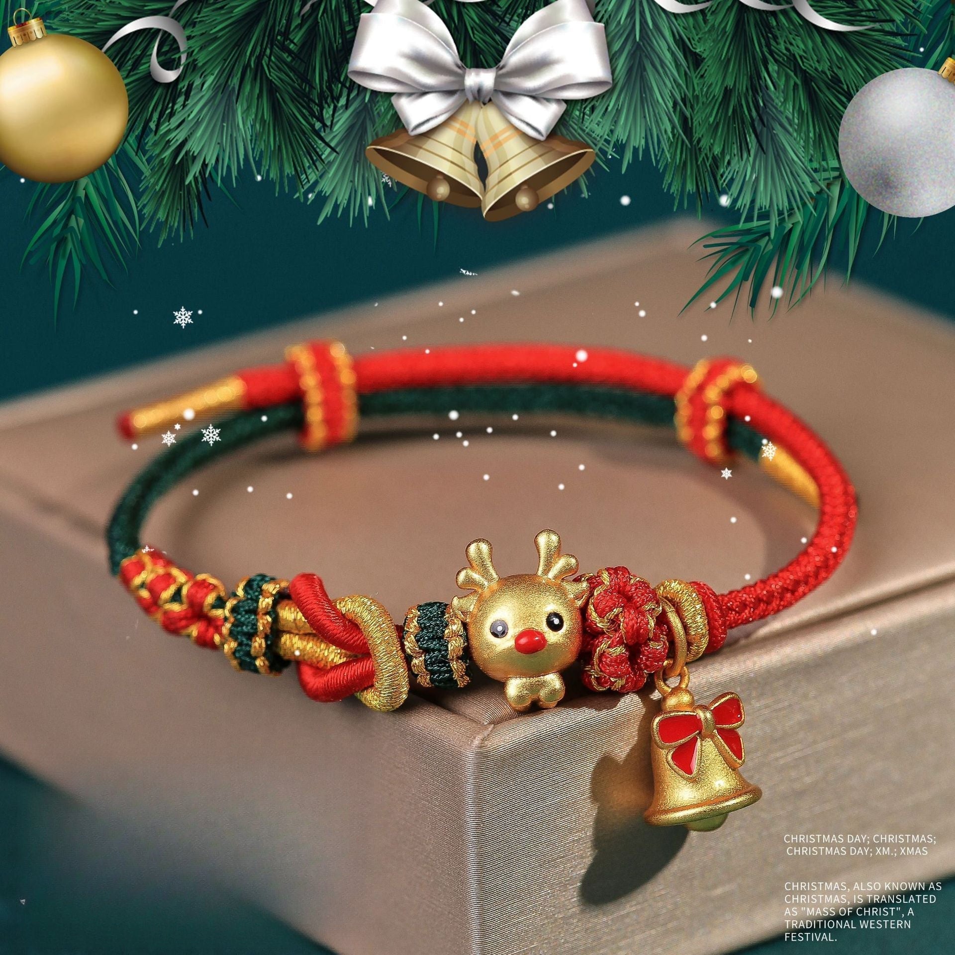 Christmas Red String Bracelet for Women – Reindeer & Gingerbread Charms New Year Gift - STAR8S