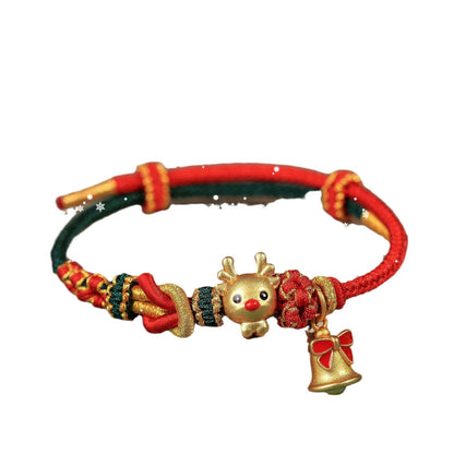 Christmas Red String Bracelet for Women – Reindeer & Gingerbread Charms New Year Gift - STAR8S