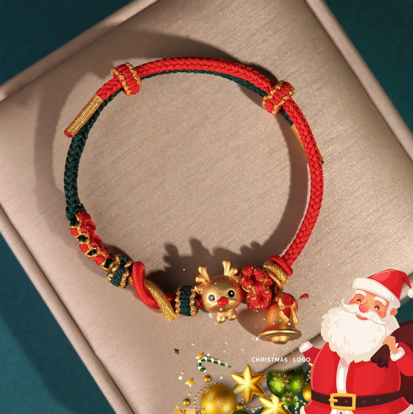 christmas red string bracelet for women – reindeer & gingerbread charms new year gift - star8s