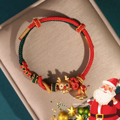Christmas Red String Bracelet for Women – Reindeer & Gingerbread Charms New Year Gift - STAR8S