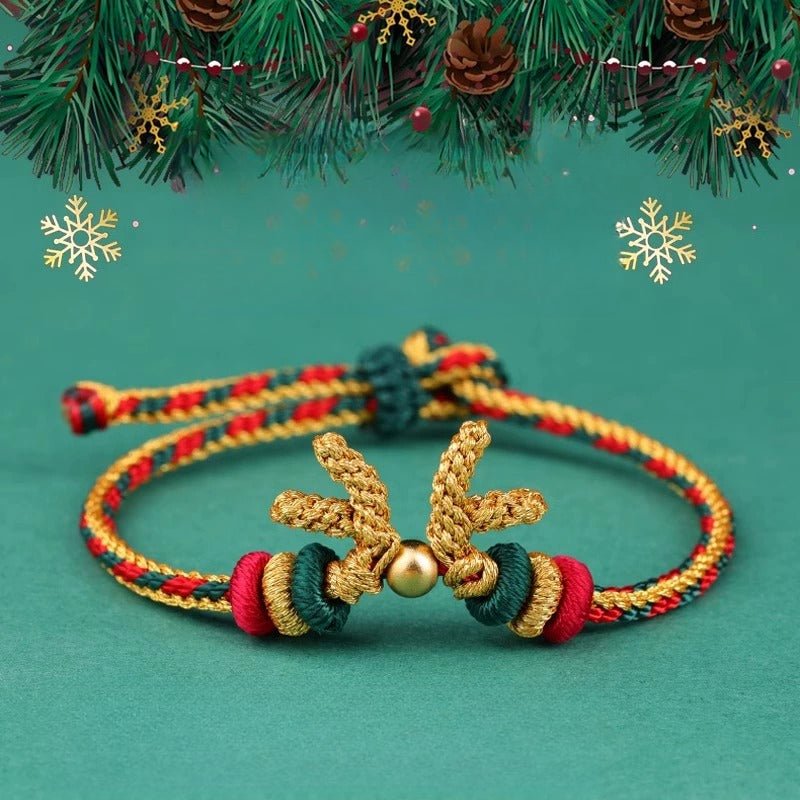 Christmas Red String Bracelet for Women – Reindeer & Gingerbread Charms New Year Gift - STAR8S